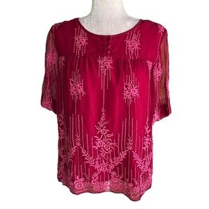 Sundance Cora Embroidered Dark Pink Cupro Tunic Top in Wineberry - S